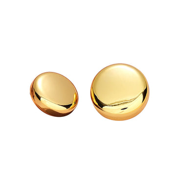 Gold hollow metal decorative button, domed front, two buttons shown