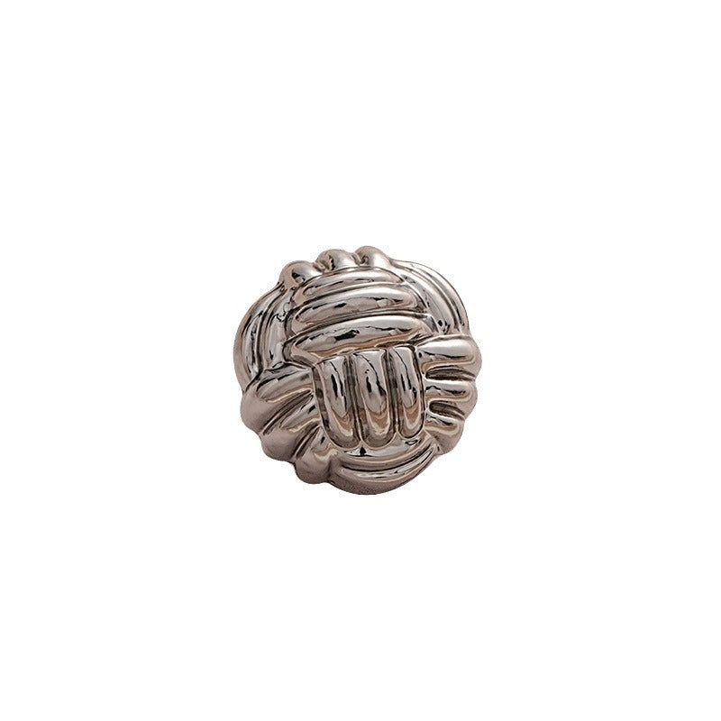 10mm Vintage Chinese Knot-Yarn Metallknopf, silberfarben, rundes Relief (1 Stück)