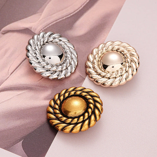 Retro Gold Simple Round Metal Button with Handle 6pcs