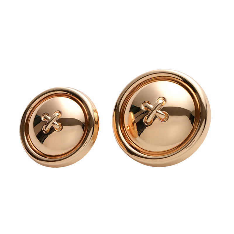 Light gold metal buttons, round front with cross bar and 2-hole shank