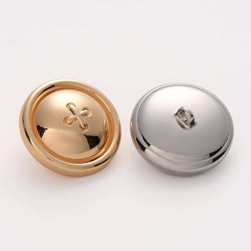 Metal buttons, light gold and chrome round backs with hollow center and 2-hole shank