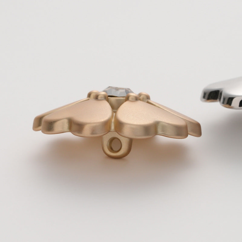 Light gold metal clover heart diamond button underside with loop shank