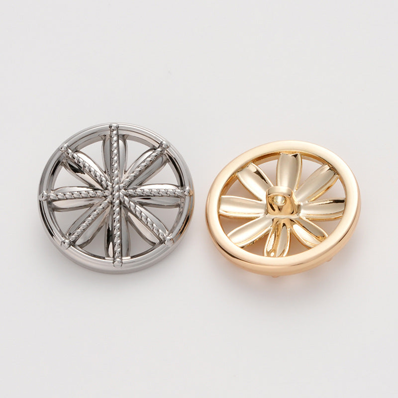 Metal Button with Wagon Wheel Shape and Hollow Snowflake Design 5pcs