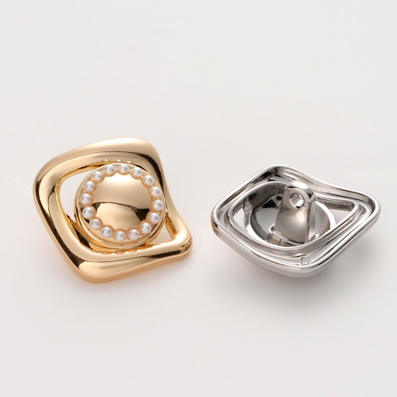 Gold and silver pearl button set, irregular metal style, 5pcs