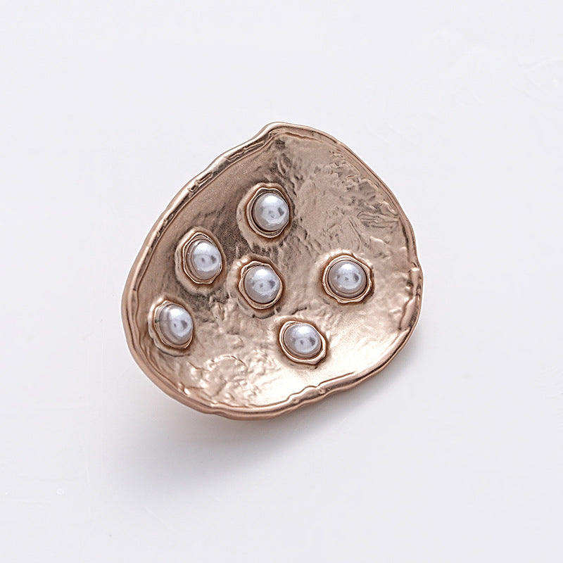 23mm Antique Gold Metal Sewing Button Teardrop Shape 6 Pearls 5pcs Misty Gold