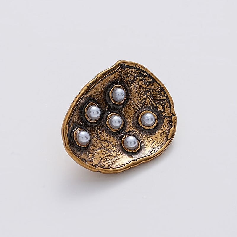 23mm Antique Gold Metal Sewing Button Teardrop Shape 6 Pearls 5pcs Antique Gold
