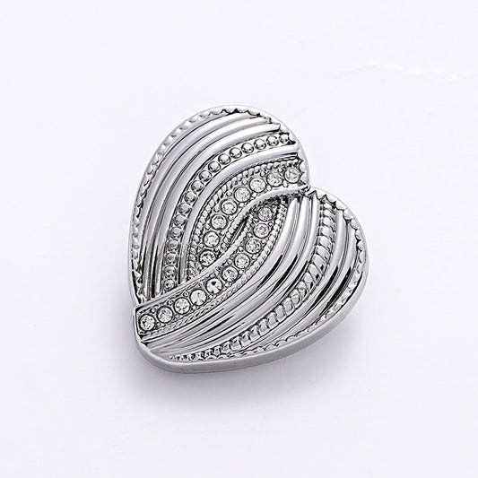 Heart-Shaped Diamond-Inlaid Striped Gold Fashion Metal Button 10pcs Silver