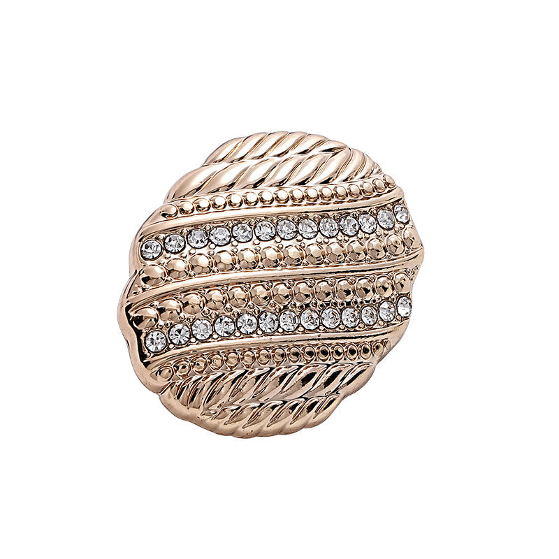 Gold oval metal button with rhinestones, 18-23mm, carved design, 10pcs