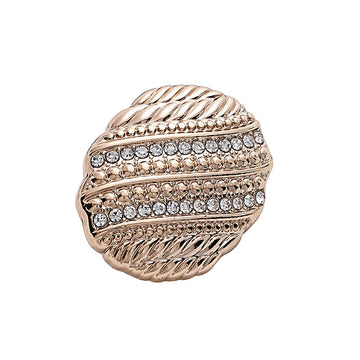 Gold oval metal button with rhinestones, 18-23mm, carved design, 10pcs