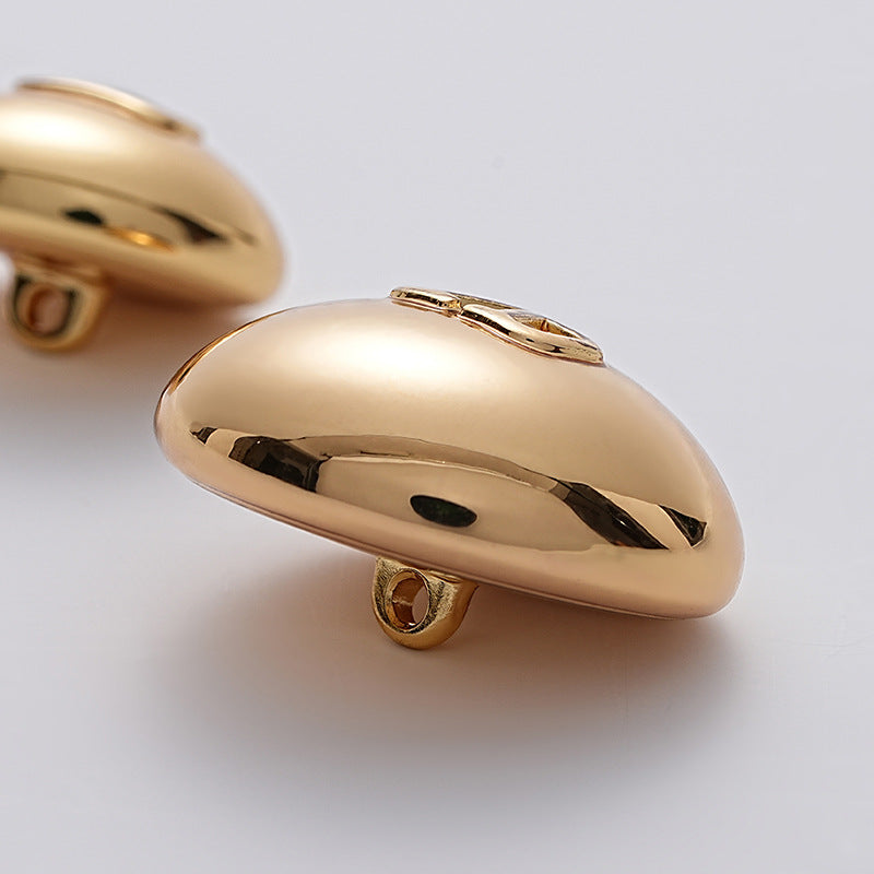 Letter V Hollow Mushroom Gold Metal Shank Button 6pcs