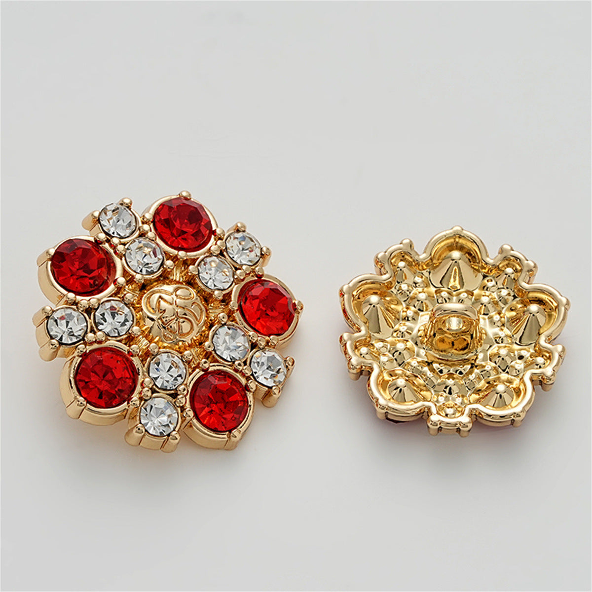 Retro Enameled Fully Diamond-Inlaid Metal Button with Handle 5pcs Red Gold