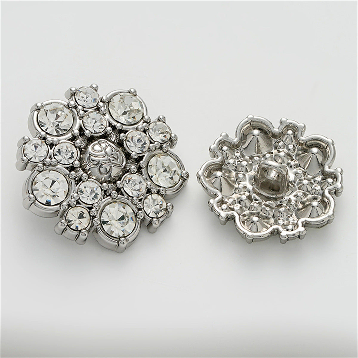 Retro Enameled Fully Diamond-Inlaid Metal Button with Handle 5pcs White Silver