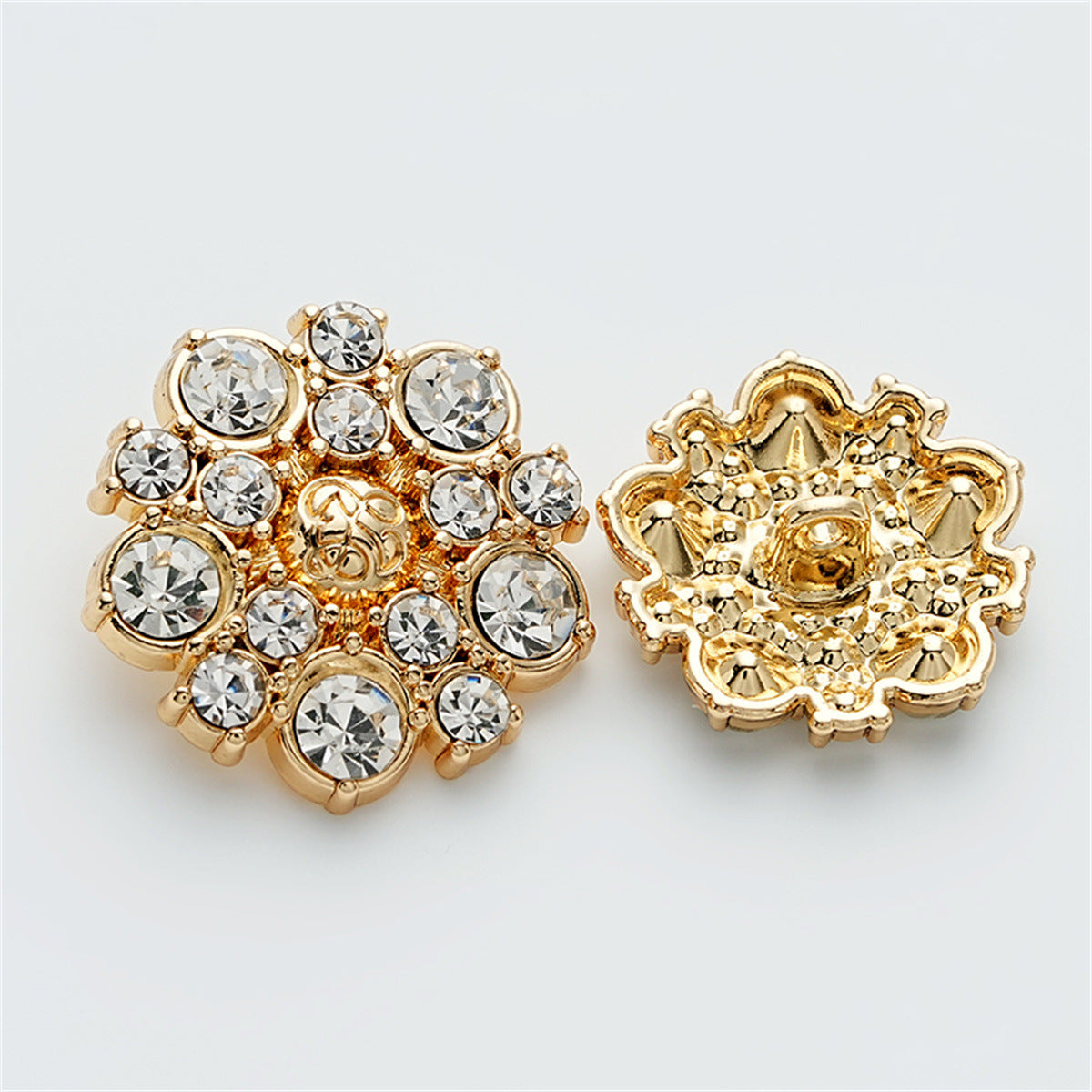 Retro Enameled Fully Diamond-Inlaid Metal Button with Handle 5pcs White Gold