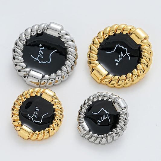 Black Oiled Beauty Head Pattern Rope Edge Metal Button 10pcs