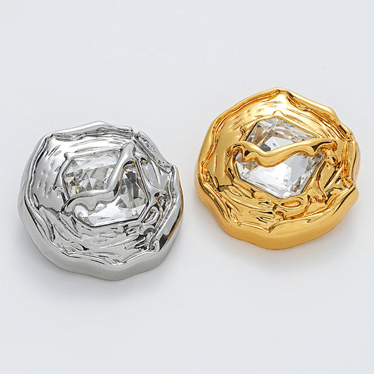 Wrinkled Surface Diamond-Inlaid Gold Silver Metal Button 10pcs