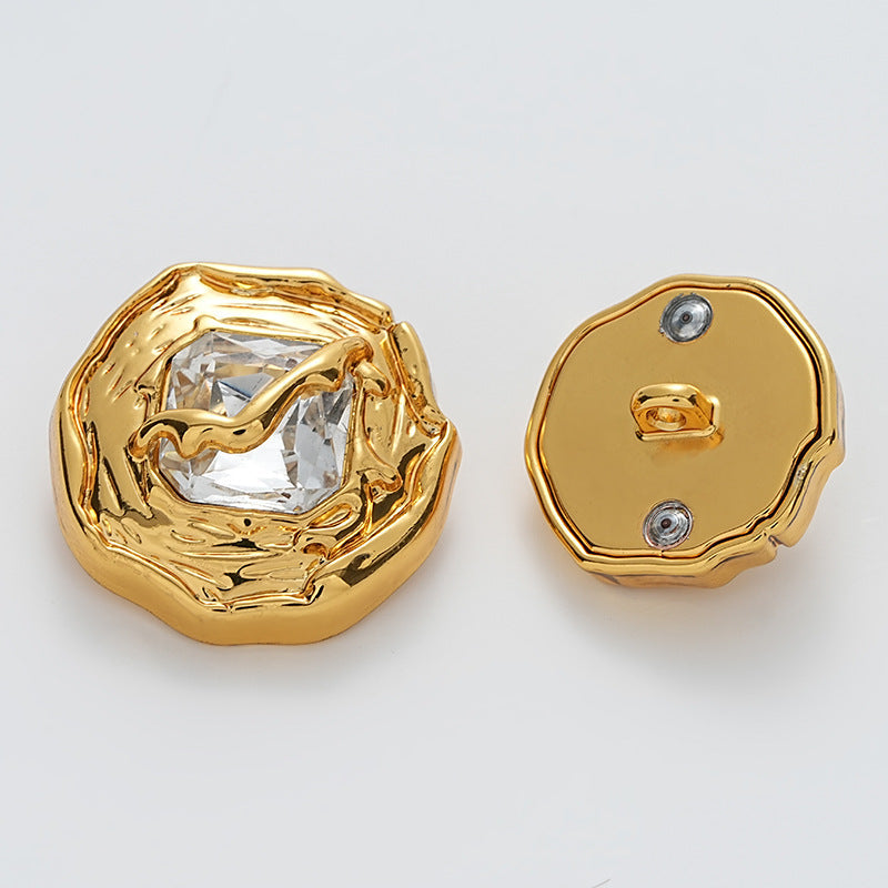 Wrinkled Surface Diamond-Inlaid Gold Silver Metal Button 10pcs Gold