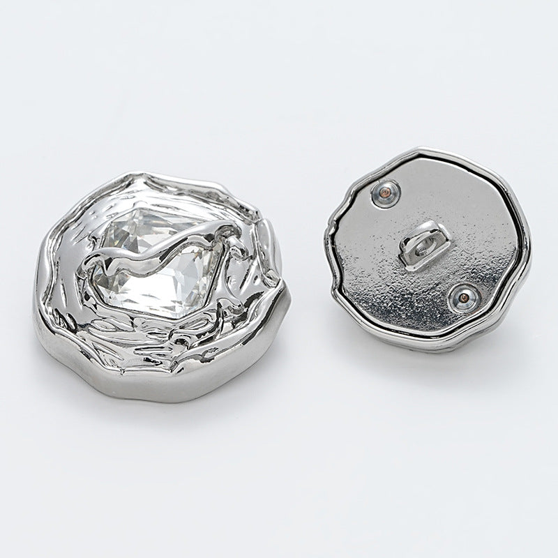 Wrinkled Surface Diamond-Inlaid Gold Silver Metal Button 10pcs Silver