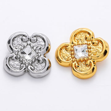 Flower-shaped diamond blouse buttons, silver and gold tones with clear center crystals