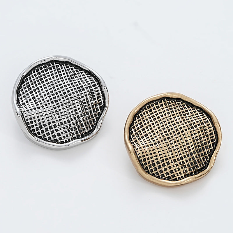 Metal button set with wrinkled corrugated gauze texture, gold and silver finish.
