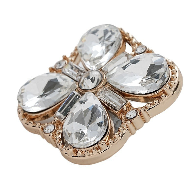 Square Fully Diamond-Inlaid Gold Silver Metal Shank Button 10pcs