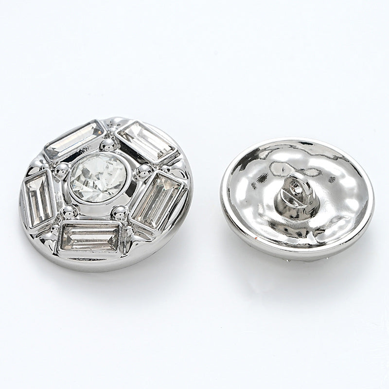 Fully Diamond Five-Pointed Star Silver Metal Button 6pcs