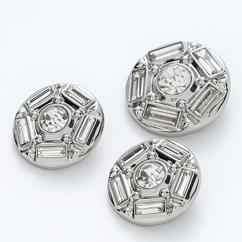 Fully Diamond Five-Pointed Star Silver Metal Button 6pcs