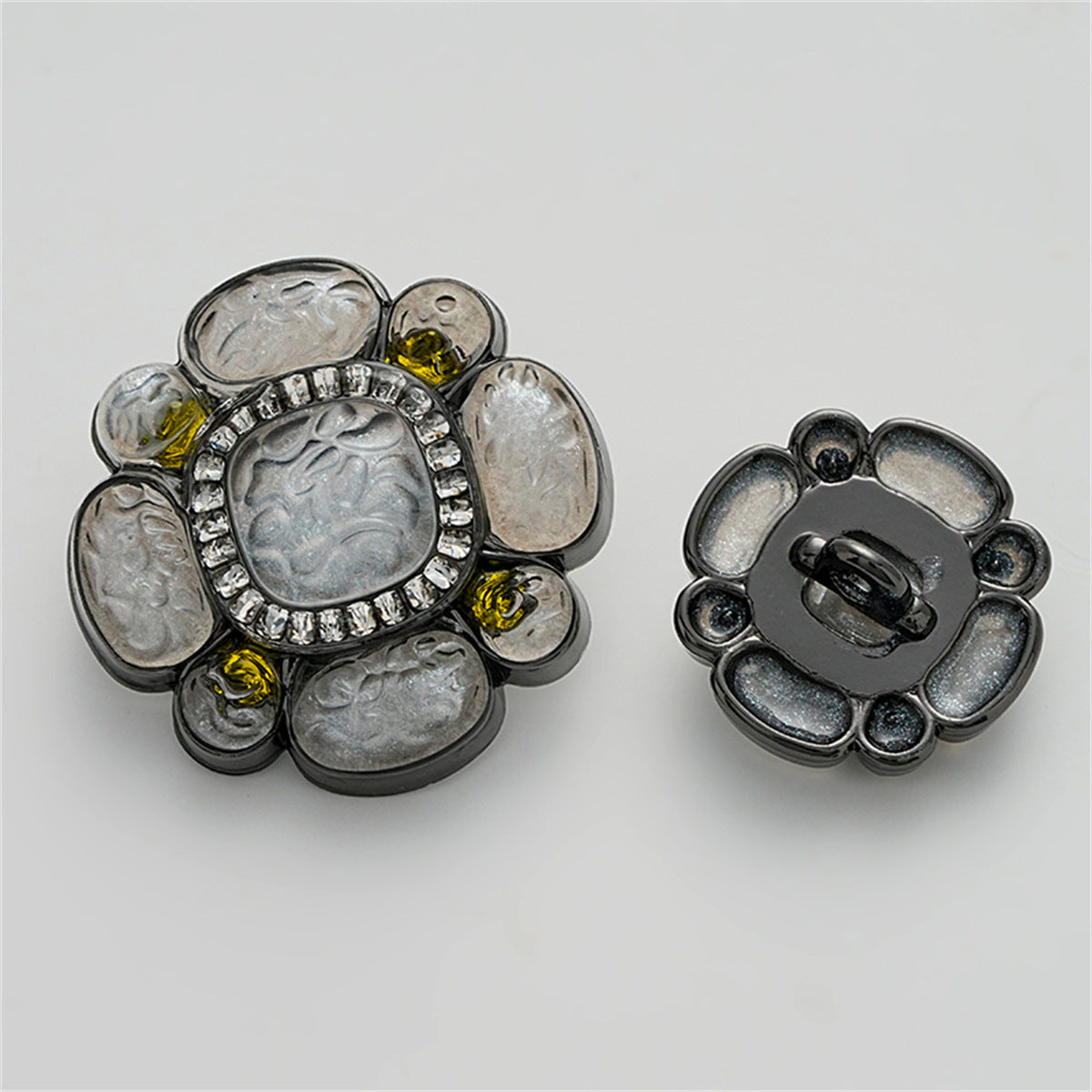 High-End Floral Diamond-Inlaid Resin Metal Button with Handle 3pcs Black