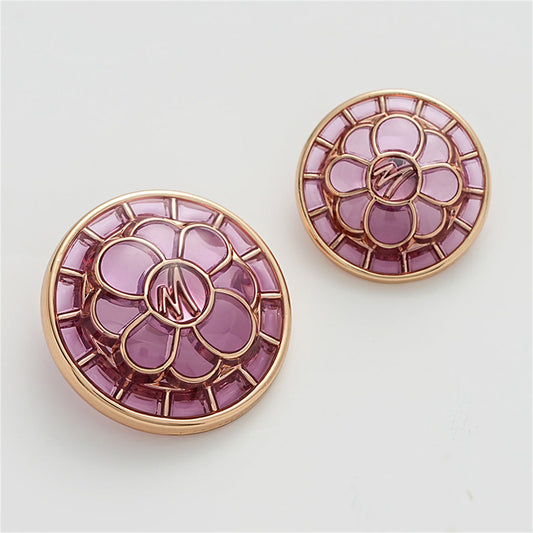 Rose Red Metal Button with Flower and M Letter 5pcs