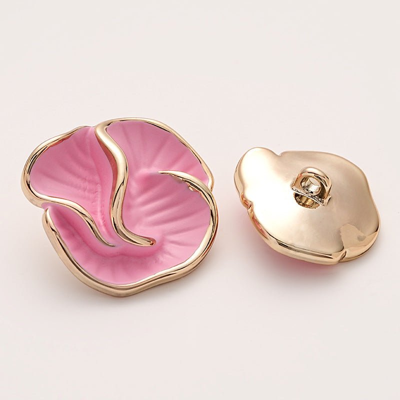 High-End Colored Enameled Camellia Metal Coat Button with Handle 5pcs Pink Gold