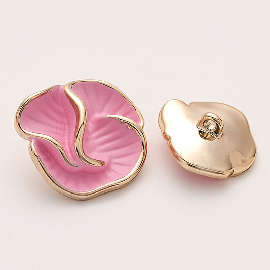 High-End Colored Enameled Camellia Metal Coat Button with Handle 5pcs Pink Gold
