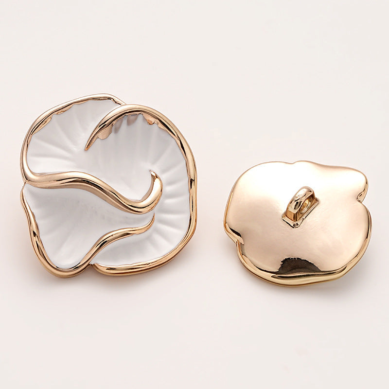 High-End Colored Enameled Camellia Metal Coat Button with Handle 5pcs White Gold
