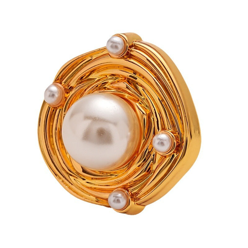 Irregular Gold Metal Button Embedded with Large Small Pearls 6pcs