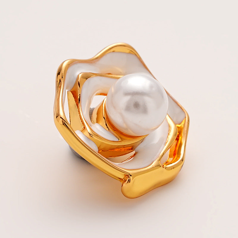 Gold Hollow Enamel Irregular Camellia Pearl Metal Button 5pcs