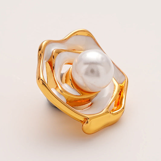 Gold Hollow Enamel Irregular Camellia Pearl Metal Button 5pcs
