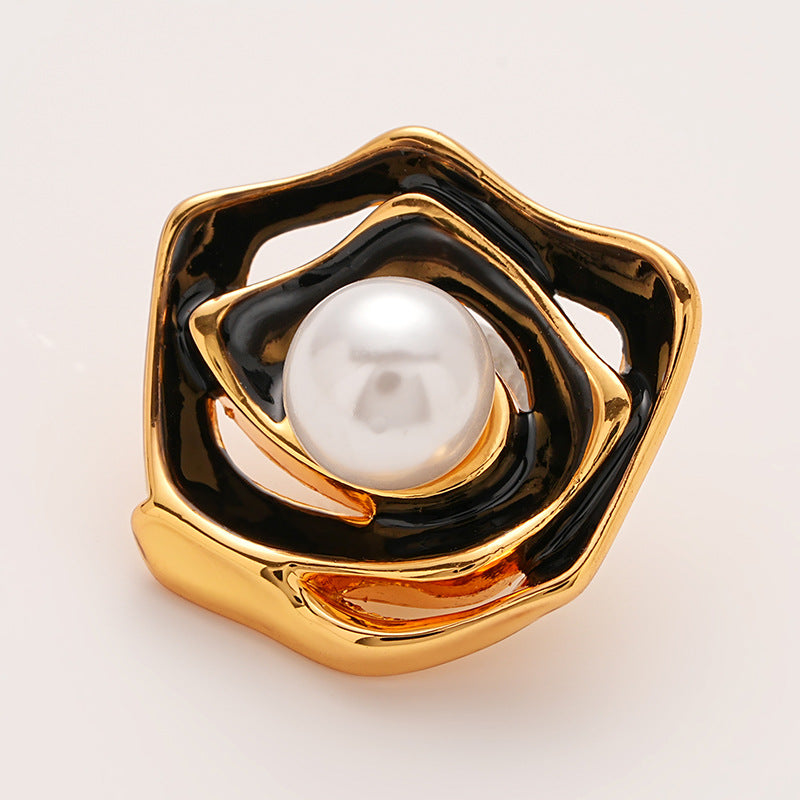 Gold Hollow Enamel Irregular Camellia Pearl Metal Button 5pcs