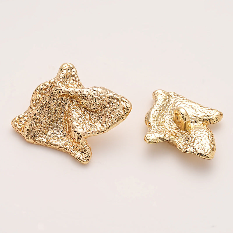 Lava-Wrinkled Frosted Geometric Metal Button with Handle 10pcs Gold