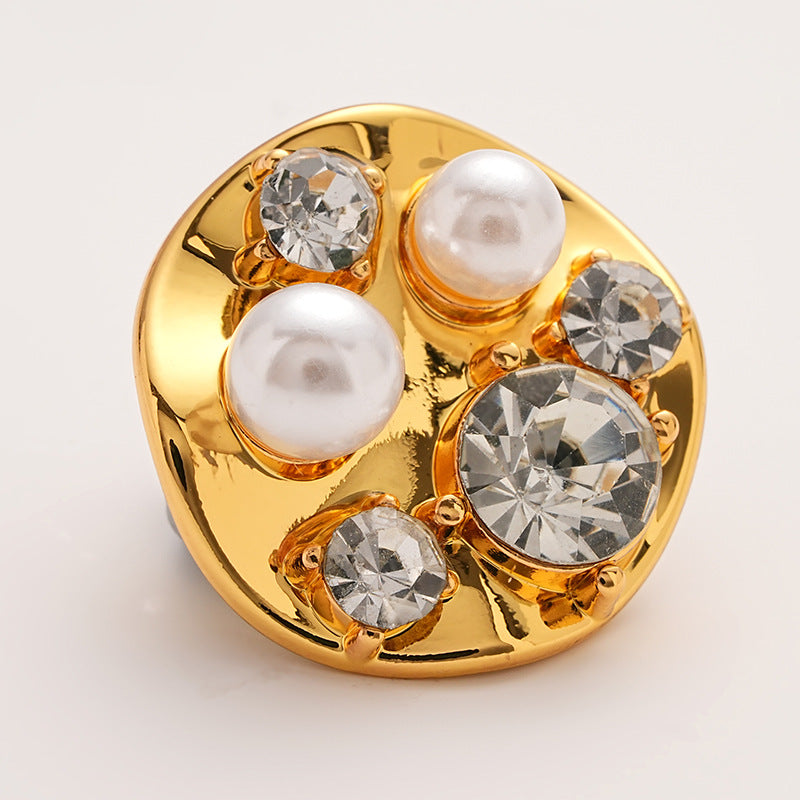Diamond Pearl-Inlaid Premium Gold Metal Shank Button 5pcs