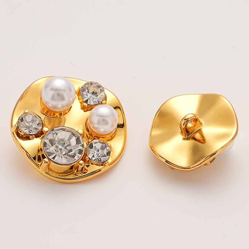 Diamond Pearl-Inlaid Premium Gold Metal Shank Button 5pcs