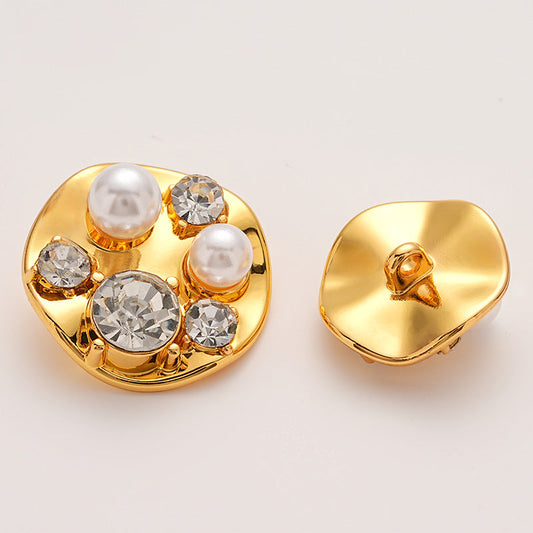 Diamond Pearl-Inlaid Premium Gold Metal Shank Button 5pcs