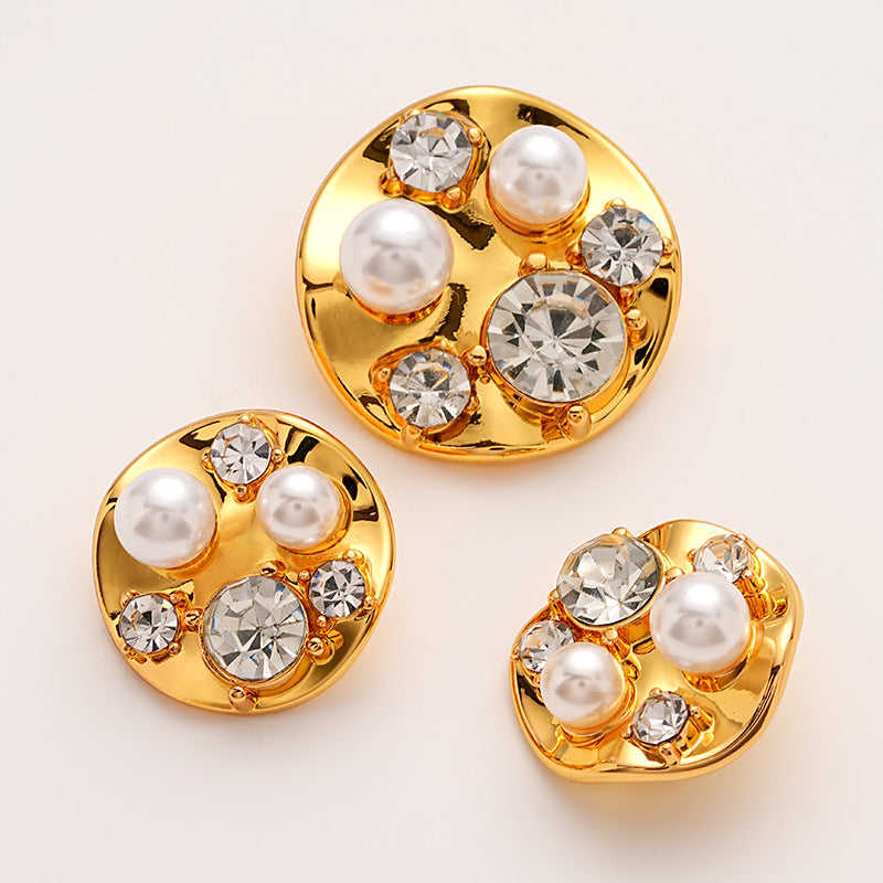 Diamond Pearl-Inlaid Premium Gold Metal Shank Button 5pcs