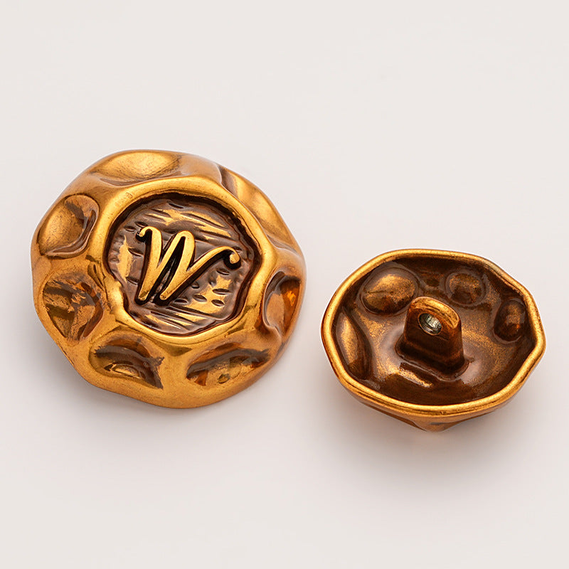 Retro Irregular M Letter Decorative Metal Button 5pcs Antique Gold