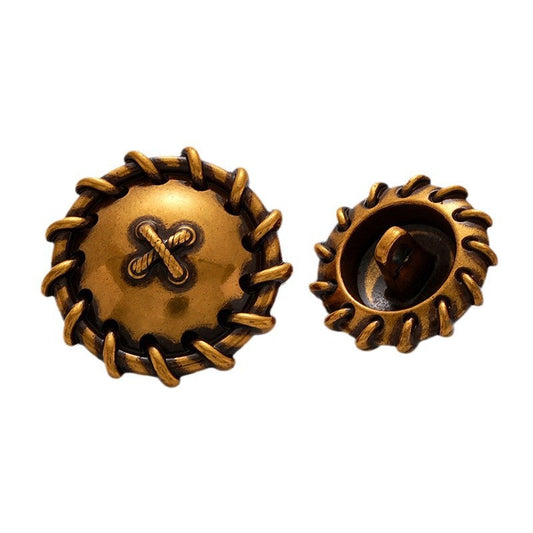 Retro Korean Style Woven Pattern Personality Metal Button 5pcs Antique Gold