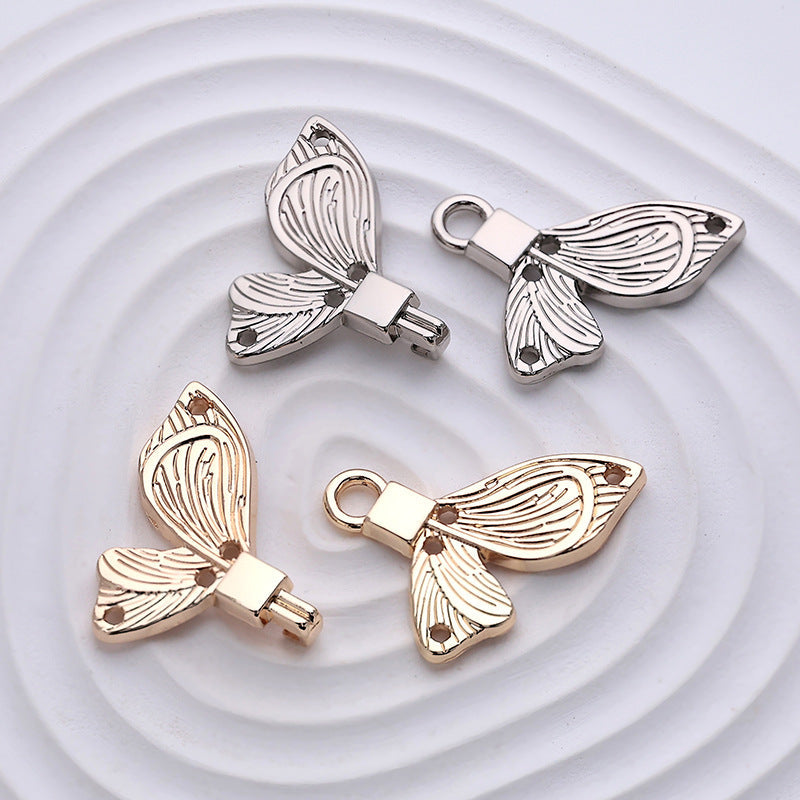 Silver butterfly bow decorative dress buckles, metal clasp with attached ring