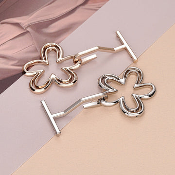 Flower-shaped metal hook buckles, 3-pc set in gold and silver tones