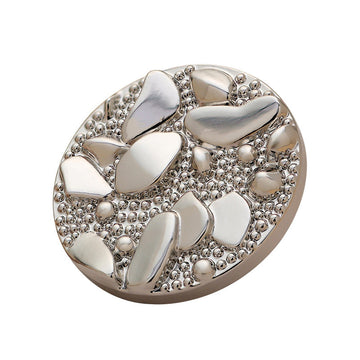 30mm silver round coat button with pebble road pattern, shiny metal top