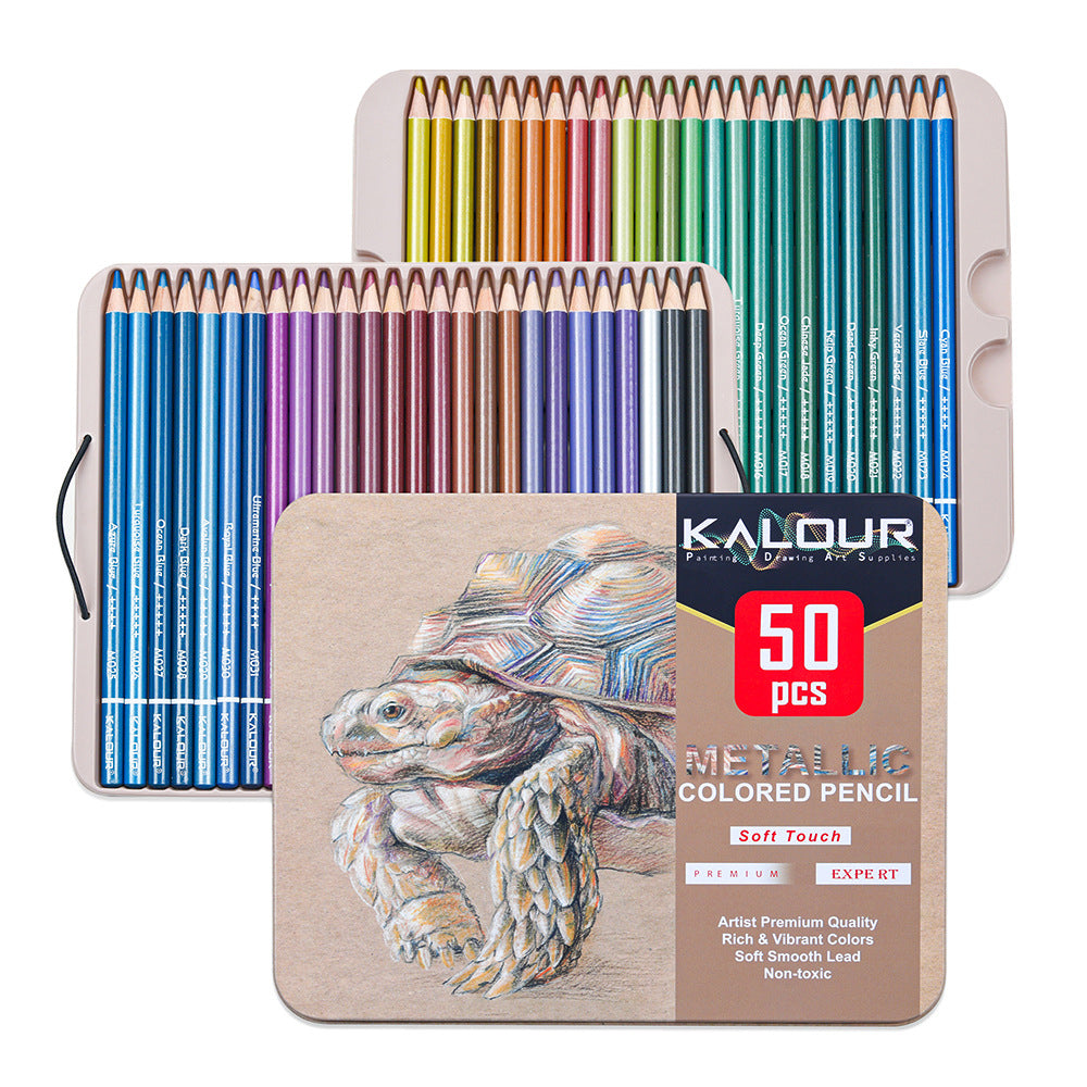 KALOUR 50 Metallic Colored Pencils for Adult Coloring Drawing