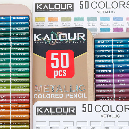 KALOUR 50 Metallic Colored Pencils for Adult Coloring Drawing