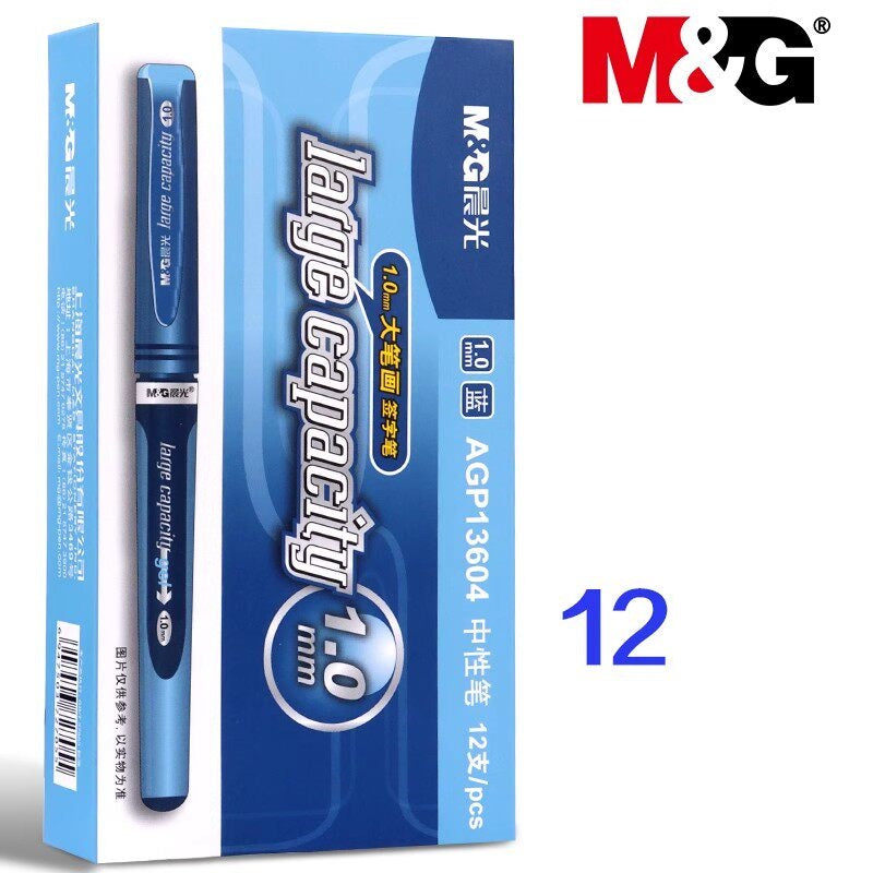 M&G Large Capacity Gel Pens - 1.0mm Bullet Tip -12 Pack Blue