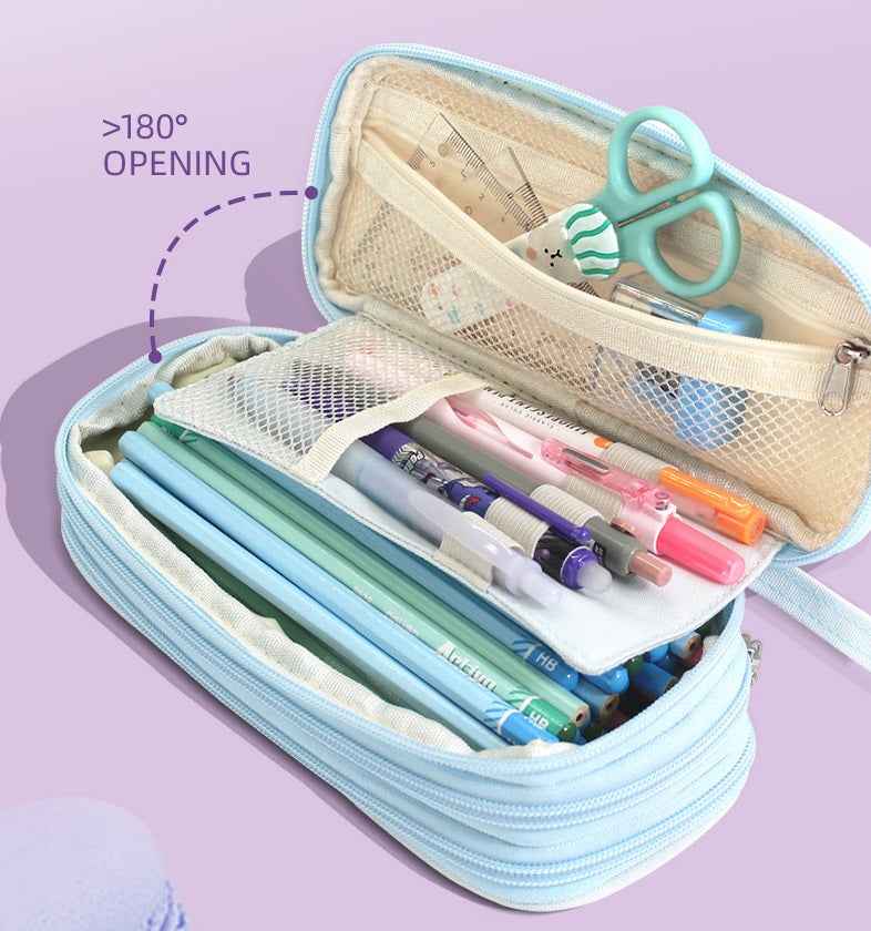 Macaron Color Canvas Triple-Layer Pencil Case