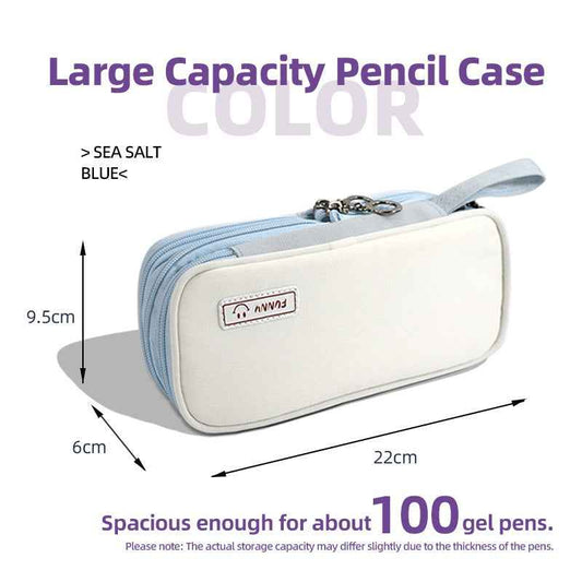 Macaron Color Canvas Triple-Layer Pencil Case